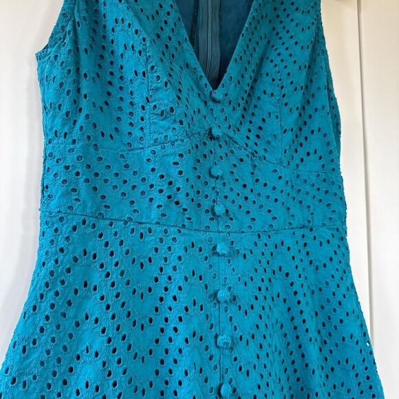 Vintage Blue Prairie Dress Country Cottage Eyelet Lace V Neck Maxi Dress Small - Picture 2 of 6